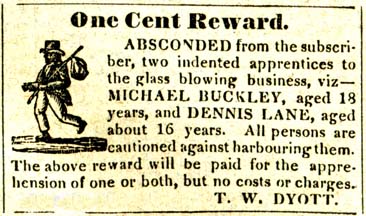 1800's runaway glass blower ad